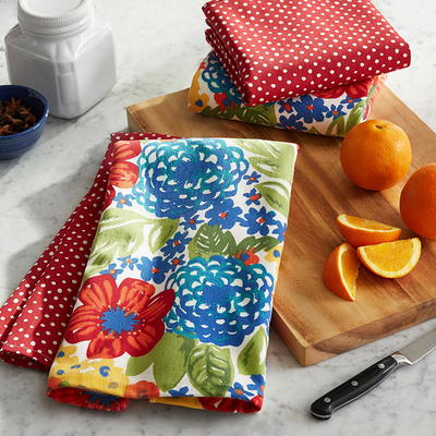 Martha Stewart Embellished Floral and Plaid 100% Cotton Kitchen Towels Set  of 2