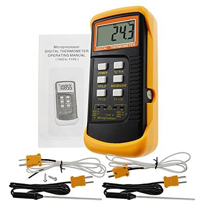 Digital 2 Channels K-Type Thermometer W/ 4 Thermocouples (Wired & Stainless  Stee