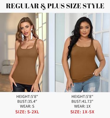 V FOR CITY Women Plus Size Tank Top with Shelf Bra Adjustable Wide Strap  Camisole Cotton Undershirt Brown - Yahoo Shopping