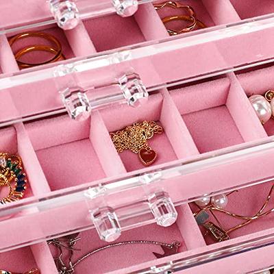 Frebeauty Acrylic Jewelry Box Clear Earring Organizer Storage  Boxes,Necklace Hanging with 5 Removable Velvet Drawers Large Jewelry  Display Case for