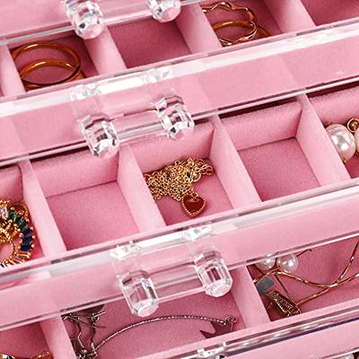 Frebeauty Acrylic Jewelry Box 4 Drawers,Clear Jewelry Organizer Velvet  Rings Necklaces Earring Display Case Stand Holder Tray for Women Girls