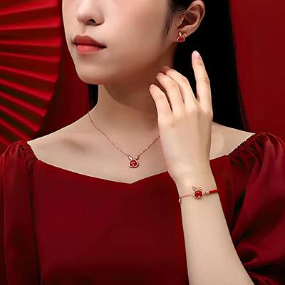 2023 Rabbit Year Red String Bracelet- Lucky Green Jade Rabbit Red