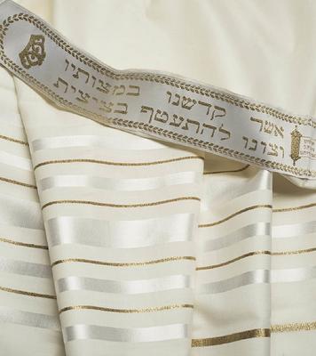 Traditional Pure Wool Tallit Prayer Shawl (Black and Silver Stripes)