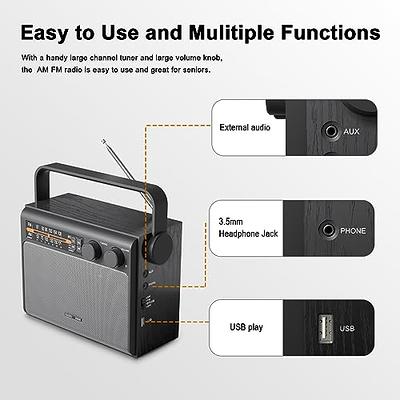 Videyas AM FM Radio Vintage Radio Retro Radio Portable Radio Shortwave  Radio Vintage Radio with Bluetooth Speaker USB TF AUX MP3 Player, AC  Powered Or