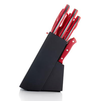Oster Steffen 14 Piece Stainless Steel Cutlery Set in Red with Hardwood Storage Block