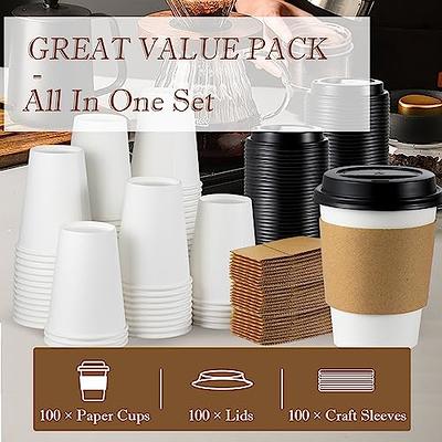 RACETOP Disposable Paper Coffee Cups 12 oz 100 Pack,12 oz White