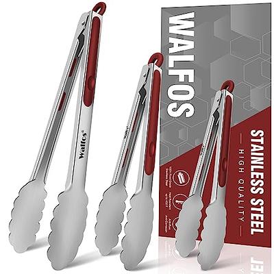 Walfos Stainless Steel Kitchen Tongs for Cooking- 7 ，9 and 12 Inch Heavy  Duty Locking Metal Tongs for Cooking, BBQ Grilling, Set of 3 Food Grade Kitchen  Tongs Non-Slip Grip(Wine Red) - Yahoo Shopping