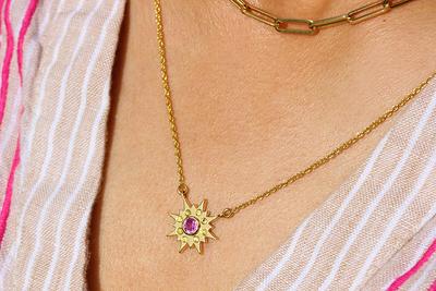 Pink & Yellow Sapphire Sun Necklace in 14K Gold - Yahoo Shopping