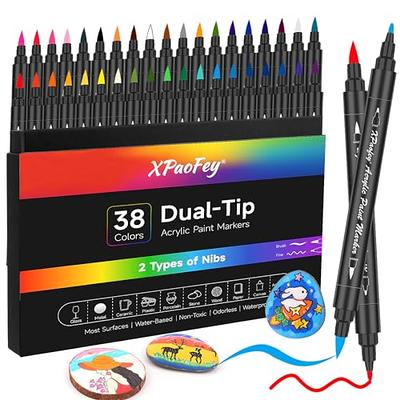 XPaoFey 38 Dual-tip Acrylic Paint Markers with Brush & Fine Tips, Acrylic  Paint Pens for Rock Painting, Ceramic, Stone, Glass, Plastic, Wood,  Calligraphy, Canvas & DIY Craft Art Supplies - Yahoo Shopping