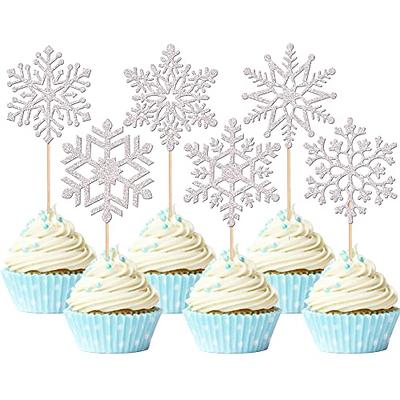 36 PCS Snowflake Cupcake Toppers Glitter Winter Frozen Theme