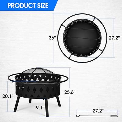  SereneLife Portable Outdoor Wood Fire Pit - 2-in-1 Steel BBQ  Grill 26 Wood Burning Fire Pit Bowl w/ Mesh Spark Screen, Cover Log Grate, Wood  Fire Poker for Camping, Picnic