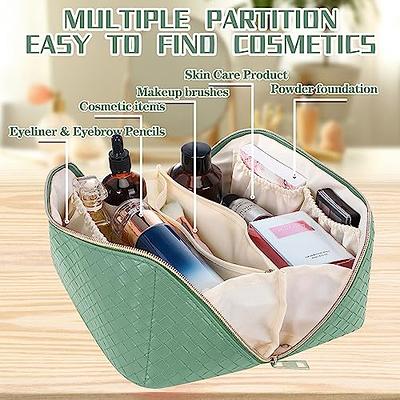 EACHY Travel Makeup Bag,Large Capacity Cosmetic Bags for Women,Waterproof  Portable Pouch Open Flat Toiletry Bag Make up Organizer with Divider and