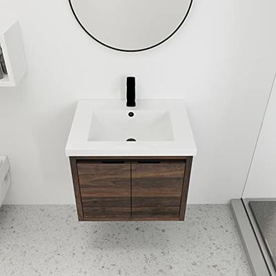 Voohek Modern Design Ceramic Set, Bathroom Vanity with Basin Sink and  Storage, Wall Mounted Floating Cabinet, for Small, Space Saving, 30 Inch,  White Oak C - Yahoo Shopping