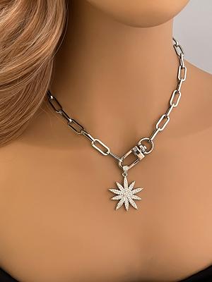 14kt gold and diamond crescent starburst lock necklace