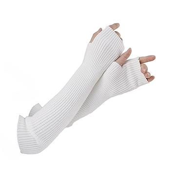 Facecozy Wool Blended Arm Warmers Fingerless Gloves for Women Knit Mitten Half Finger Gloves Wrist Warmers Typing Gloves