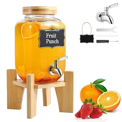 2 Pack 1 Gallon Drink Dispensers for Parties, Beverage Dispenser with Stainless Steel Spigot&Lids, Glass Drink Dispenser Punch Dispenser for Sun Tea