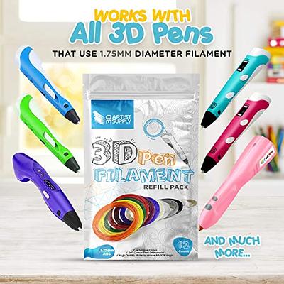 3D Pen Filament Refills - 1.75mm ABS Printer Refill Pack - 240 Linear Feet  in 20 Foot Lengths Per Color - 80 Stencil E-Book & Bonus Glow in The Dark