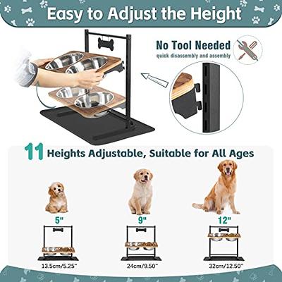 Veehoo Elevated Dog Bowls, Metal Raised Dog Bowl Stand with Slow Feeder & 2  Stainless Steel Food Water Bowl, Non-Slip Dog Dish Adjusts to 3.7, 9