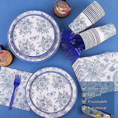 Blue + White Floral Paper Dinner Napkins Set