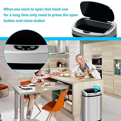 13 Gallon Stainless Steel Automatic Sensor Trash Can - No Touch Garbage Can Kitchen Waste Bin High-Capacity Bathroom Trash Can with Lid for Home