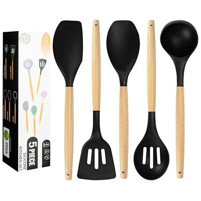 21pcs Kitchen Utensil Set Black Silicone Cooking Utensils Spatula Nonstick  Cookware Kit with Measuring Wooden Spoons Gadgets Tools