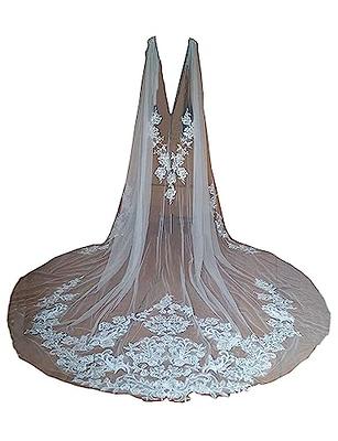 Sisjuly Women's 1T Floral Appliques Lace Chapel Long Wedding Veil with Comb