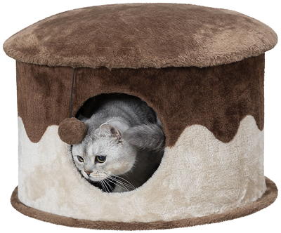 TRIXIE Cozy Plush Cover Indoor Cat Condo with a Cat Toy on String