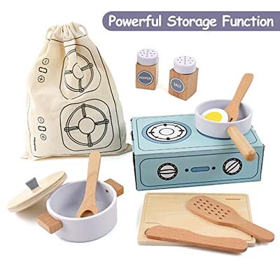Cute Stone Pretend Play Kitchen Accessories Toy Kids Kitchen Playset with Stainless Steel Play Pots and Pans