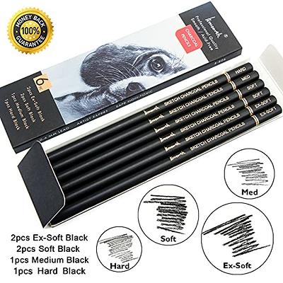 Clobeau Artist Compressed Charcoal Sticks for Sketching Drawing Shading Soft Medium Hard Art Supplies Sketch Kits Tools 6-Piece Boxed