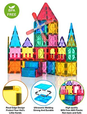 Bmag Magnetic Tiles, 120 PCS Magnetic Building Blocks, 3D Magnet Tiles for  Kids Boys Girls, STEM Construction Building Set, Stacking Toys with 2 Car