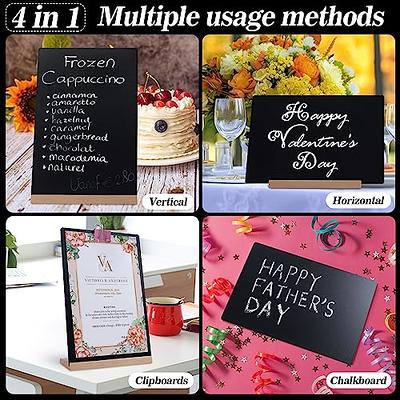 12 Pack Tabletop Mini Chalkboard Signs with Wood Base, 6 x 8 Inch