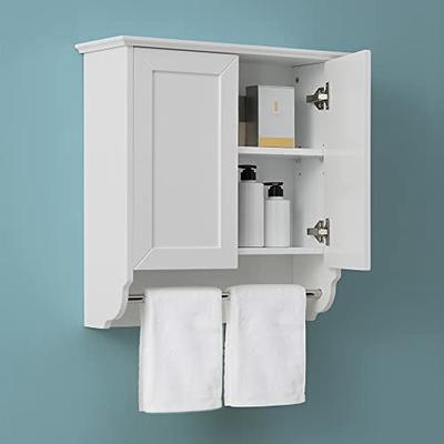 Tangkula 2-Tier Shelf with Towel Bar Wall Mount Bathroom Toilet Organizer Storage Shelf