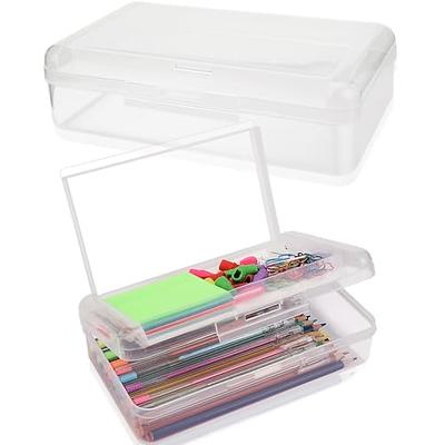 Tamaki 3 Pack Plastic Pencil Box Large Capacity Pencil Boxes Clear Boxes  with Snap-tight Lid Stackable Design and Stylish Office Supplies Storage