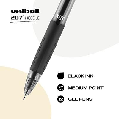 Uniball Signo 207 Needle, Medium Point Gel Pens 12 Pack Black