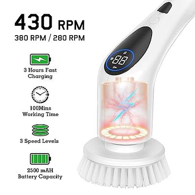 Electric Spin Scrubber, 10 in 1 Airpher Cordless Cleaning Brush Ipx8 with 9 Replaceable Brush Heads and 4 Tier Removable Handle, Power Shower