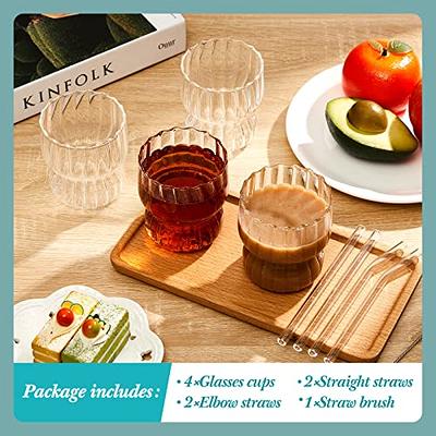 4 Pack Glasses Cute Ripple Retro Water Glass Glass Cups With Straw