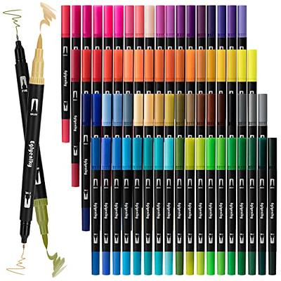 Eglyenlky Colored Markers for Adult Coloring Books Dual Tip Brush Pens with 100 Watercolor Fine Tip Markers (0.4mm) and Brush PE