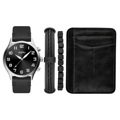 Men's Shiny Black Analog Quartz Watch and Stackable Gift Set - Black