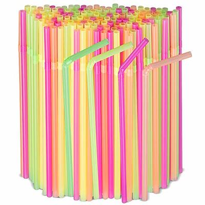 200 Pcs Colorful Flexible Long Straws Plastic Bendable Disposable