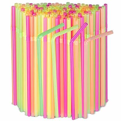 Neon Plastic Flexible Drinking Straws, Disposable Individually Wrapped (7.75 in, 500 Pieces)