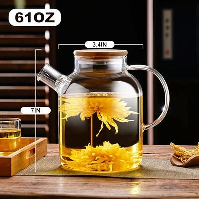 Glass Teapot,Stovetop Microwave Safe, Glass Borosilicate Teapot with  Removable Filter Spout,Glass Teapots with Bamboo Lid, Teapot for Loose Leaf  and