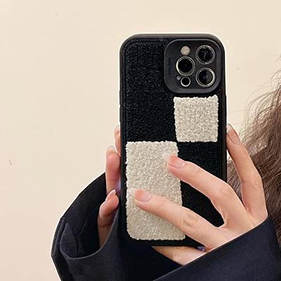  Furry Black White Phone Case Compatible with iPhone 13 Pro 6.1  inch 2021 Checkered Girly Classic Retro Chic Slim Soft Bumper +Terry velvet  Fluffy Material Protective Cover (Black White Checkers) 