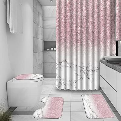 Gibelle 4 Pcs Bathroom Shower Curtain Set with Non-Slip Rugs, Toilet Lid  Cover and Bath