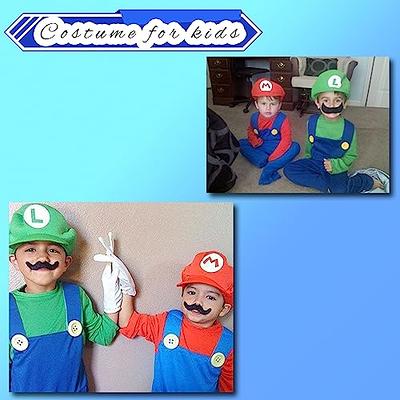 Adult Kids Super Mario Bros Costumes Mario Luigi Bros Cosplay Jumpsuit  Christmas Halloween Party Uniform Sets Cartoon Character  Role-Playing【Clothes+Top+Hat+Beard】