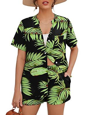 Lars Amadeus Men's Hawaiian Shirt Short Sleeves Summer Patchwork Floral  Leaf Shirts Yellow Green Small