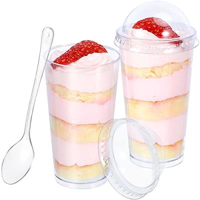 Zezzxu 50 Pack 5 oz Dessert Cups with Dome Lids and Spoons Mini Parfait Cups Clear Plastic Tasting Appetizer Bowls for Fruit Ice Cream
