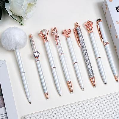 WEMATE 8PCS White Ballpoint Pens Set Metal Crystal Diamond Pen