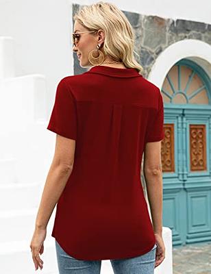 Business Casual Tops for Women,Short Sleeve Black Polo Shirt Pack of 2 V  Neck Collared Work Blouses Black+Red M - Yahoo Shopping