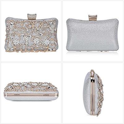 Silver Purse Diamond Purses, Premium Evening Bag Bling Sparkly Bag Rhinestone Purse, Glitter Purse for Women Lady Girl, Silver Bag Crystal Prom