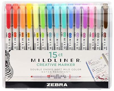 Mildliner Brush Marker, Double Ended Brush and Fine Tip Pen, Assorted Soft  Colors, 15 Count (Pack of 1)